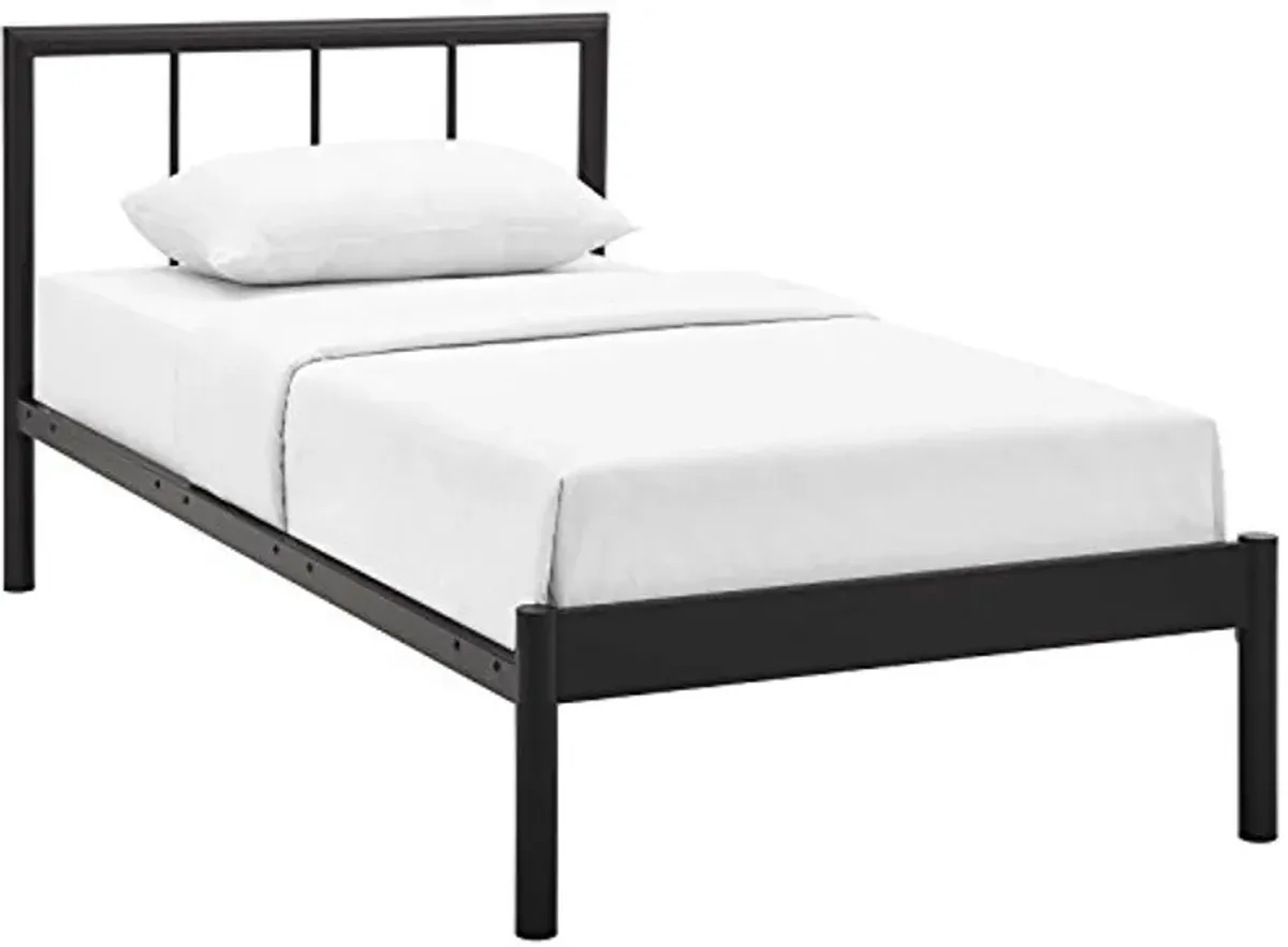 Modway Gwen Steel Metal Farmhouse Platform Twin Bed Frame With Headboard in Brown