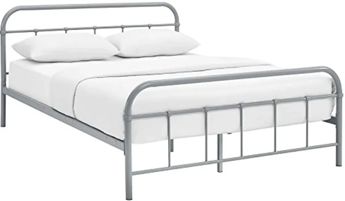 Modway Maisie Steel Metal Farmhouse Platform Queen Bed Frame With Headboard In Gray