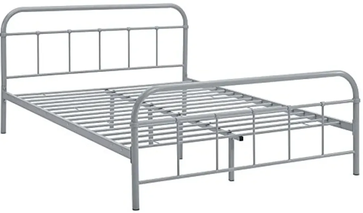 Modway Maisie Steel Metal Farmhouse Platform Queen Bed Frame With Headboard In Gray