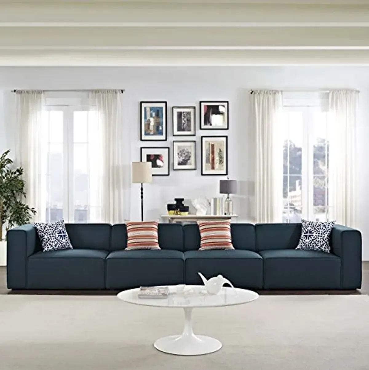 Modway Mingle Contemporary Modern 4-Piece Sectional Sofa Set in Blue