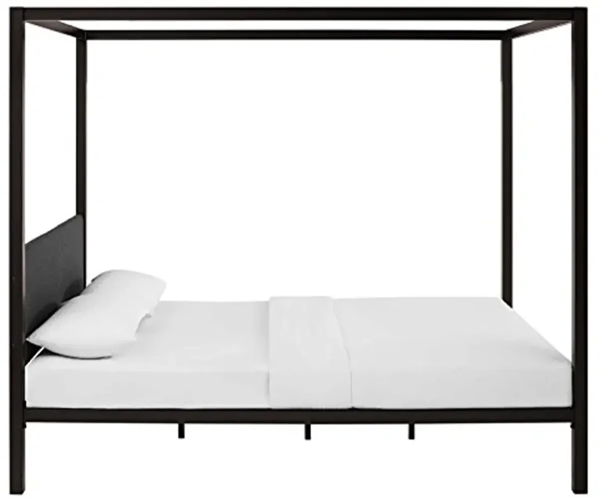 Modway Raina Metal Queen Canopy Bed Frame With Upholstered Gray Fabric Headboard in Brown Gray