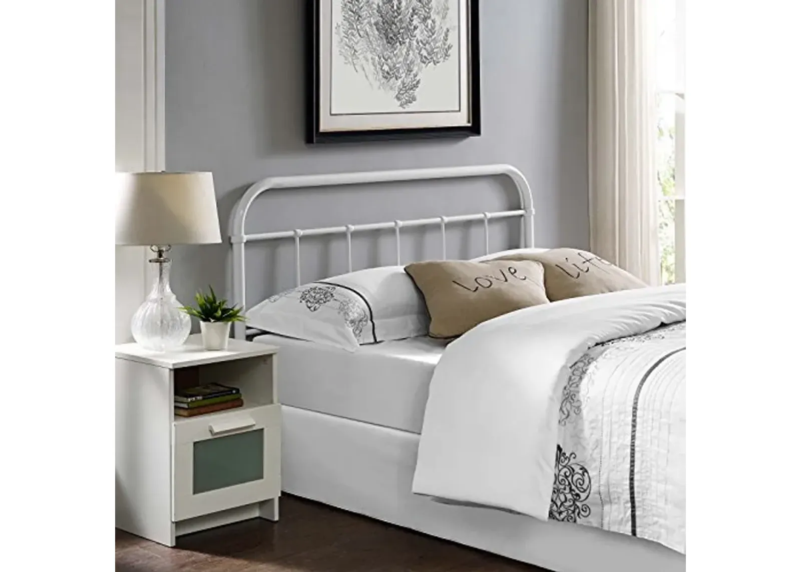 Modway Serena Rustic Farmhouse Style Steel Metal King Headboard Size in White,