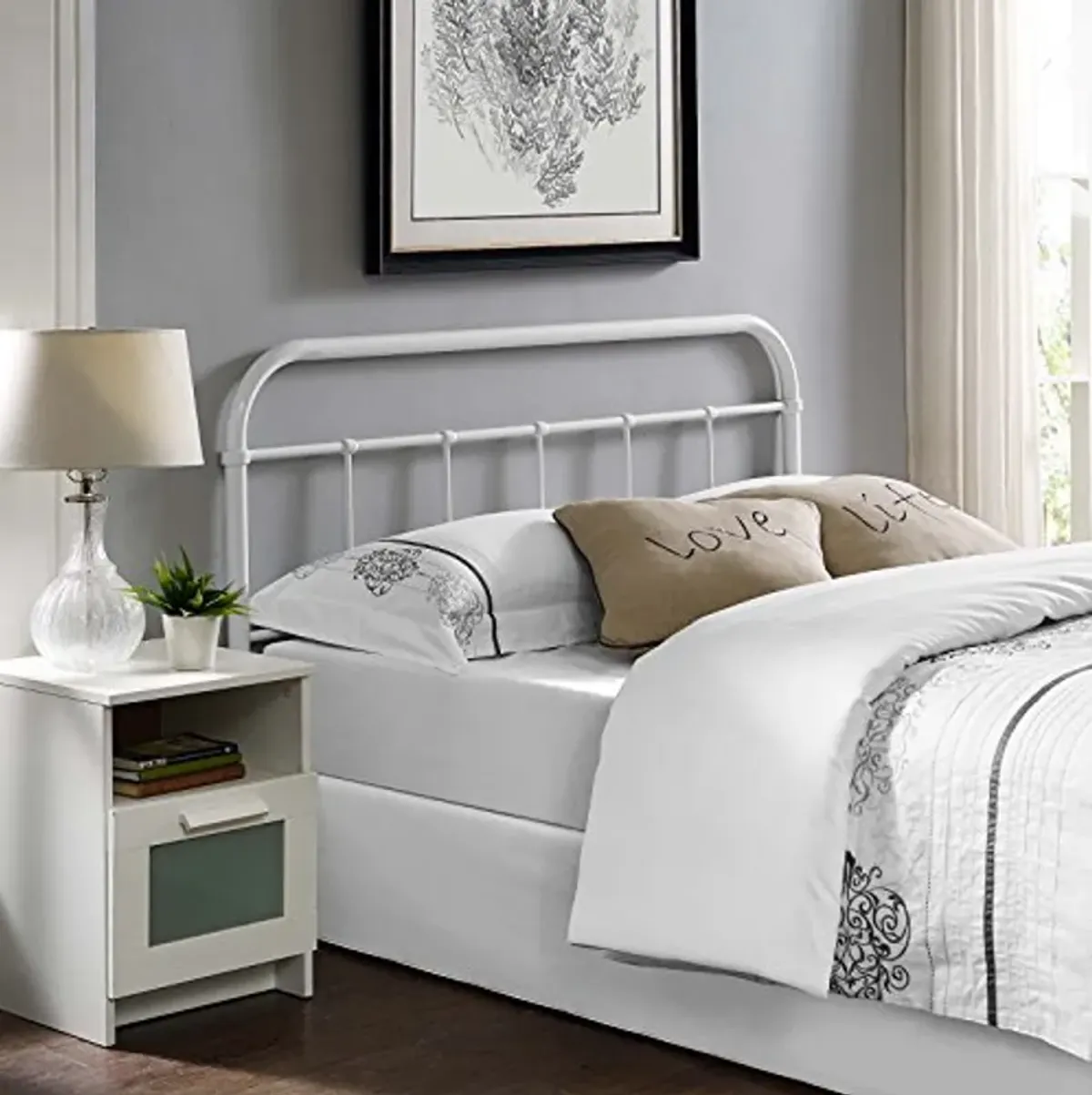 Modway Serena Rustic Farmhouse Style Steel Metal King Headboard Size in White,