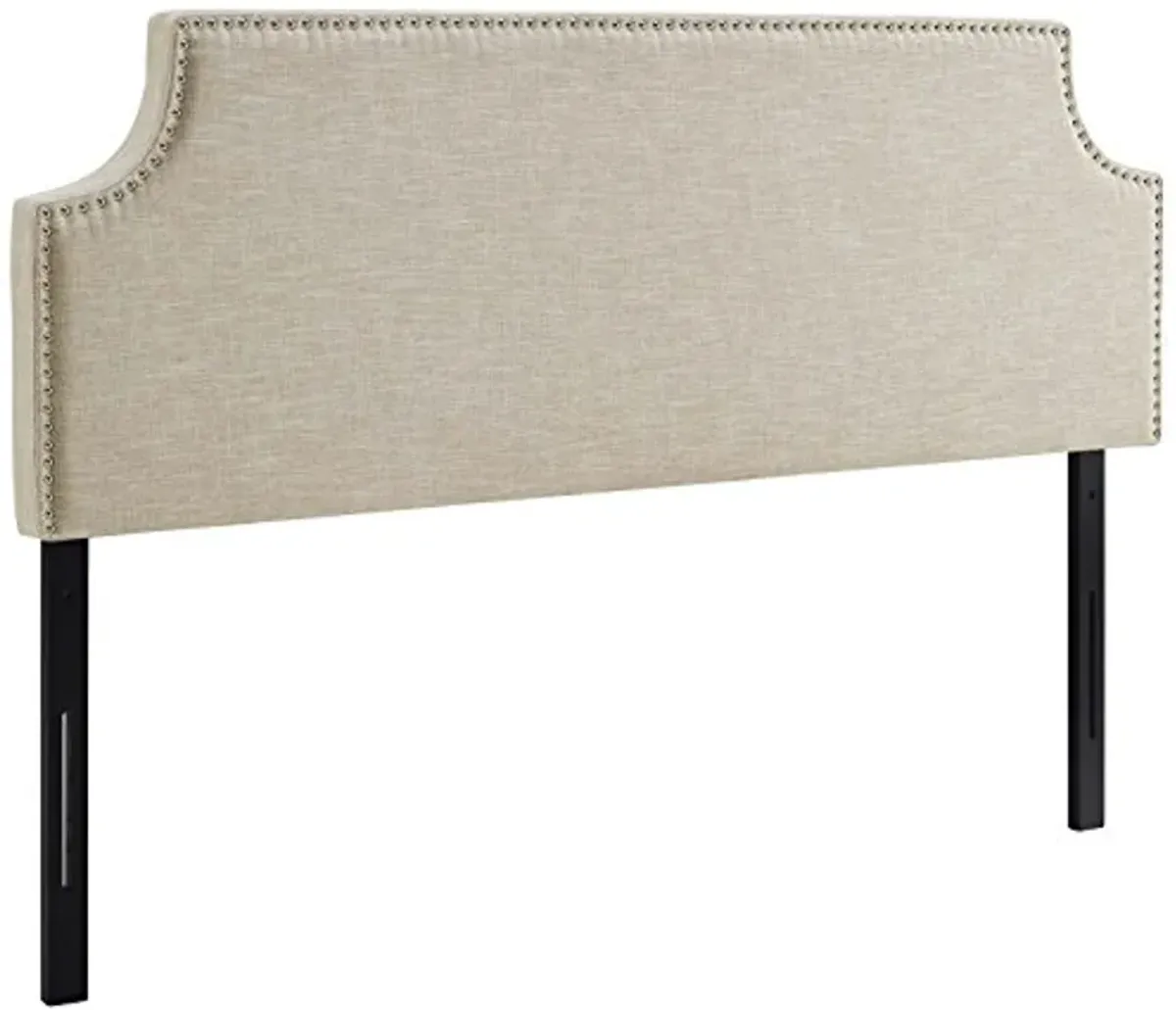 Modway Laura Linen Fabric Upholstered Queen Size Headboard with Nailhead Trim in Beige