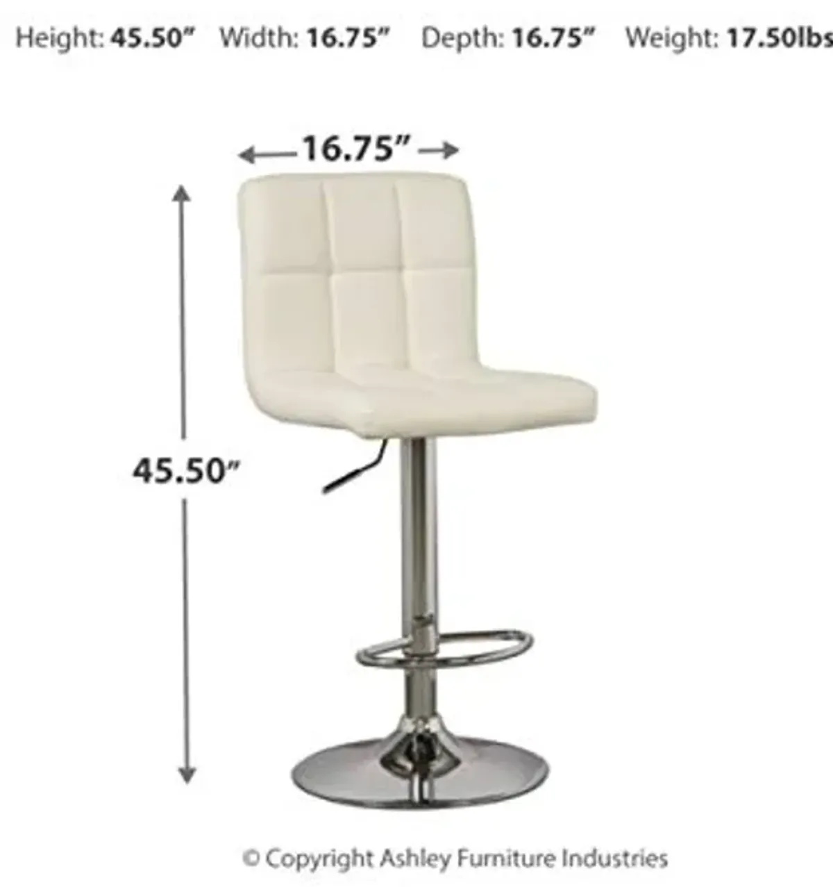 Signature Design by Ashley Bellatier Contemporary Adjustable Upholstered Swivel Barstool, 2 Count, White