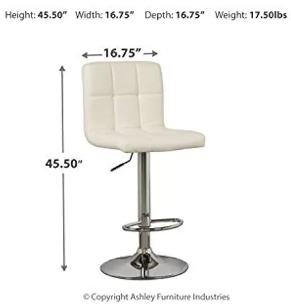 Signature Design by Ashley Bellatier Contemporary Adjustable Upholstered Swivel Barstool, 2 Count, White