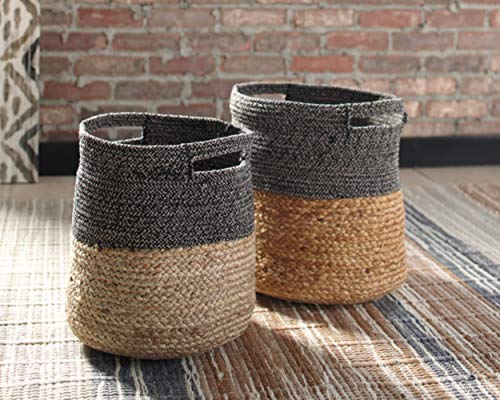 Signature Design by Ashley Parrish Boho 2 Piece Basket Set, Light Brown & Black