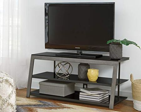 Signature Design by Ashley Rollynx Modern Industrial TV Stand, Fits TVs up to 45", Silver & Black