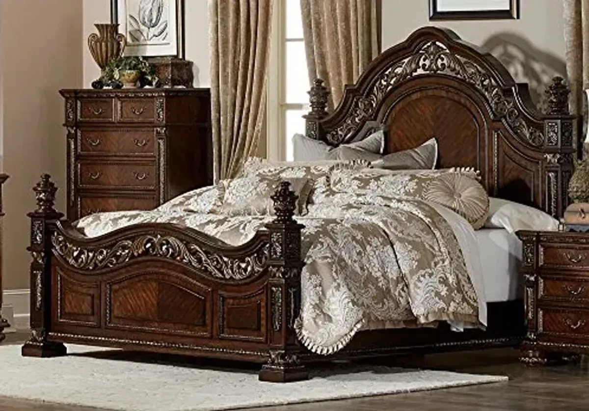 Catalonia Cherry Queen Bed w/Resin Decoration by Homelegance