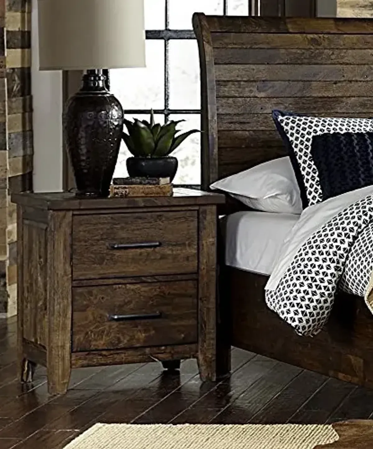 Jerrick 2-Drawer Rustic Wood Nightstand by Homelegance