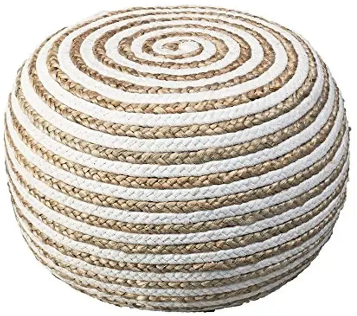 L.R. Resources Corcovado Chipper Braided Pouf Ottoman, 14" x 20", Natural/White