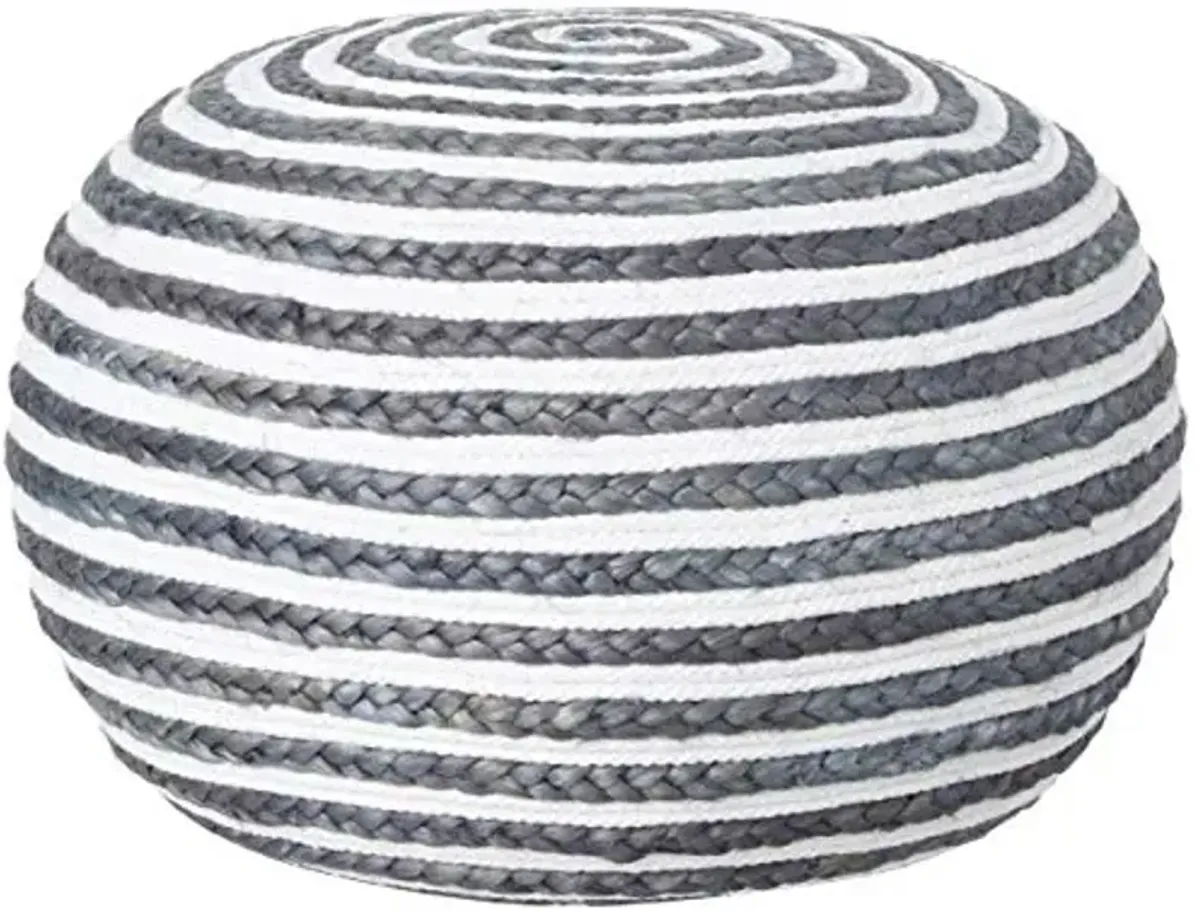 L.R. Resources Corcovado Deep Sea Braided Pouf Ottoman, 14"X20", Blue/White