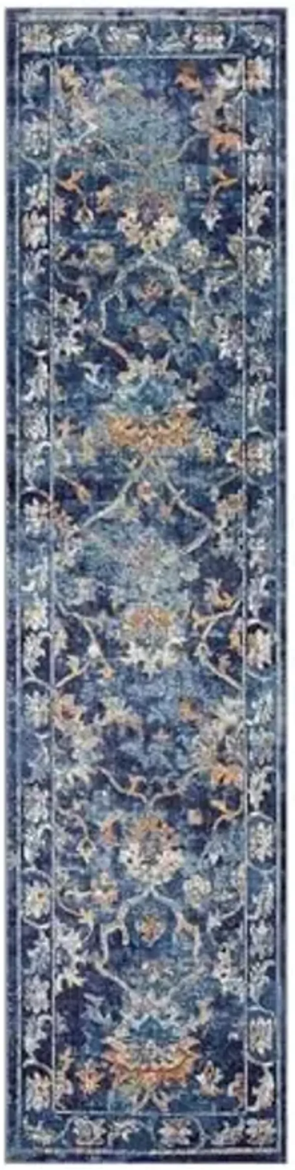 LR Home Indoor 2x9 Runner Rug for home decor | Turkish Rugs for Living Room, Bedroom, Playroom, Entryway, Office | Floral Modern Farmhouse Boho Rugs for Room Decor | Indigo/Multicolor