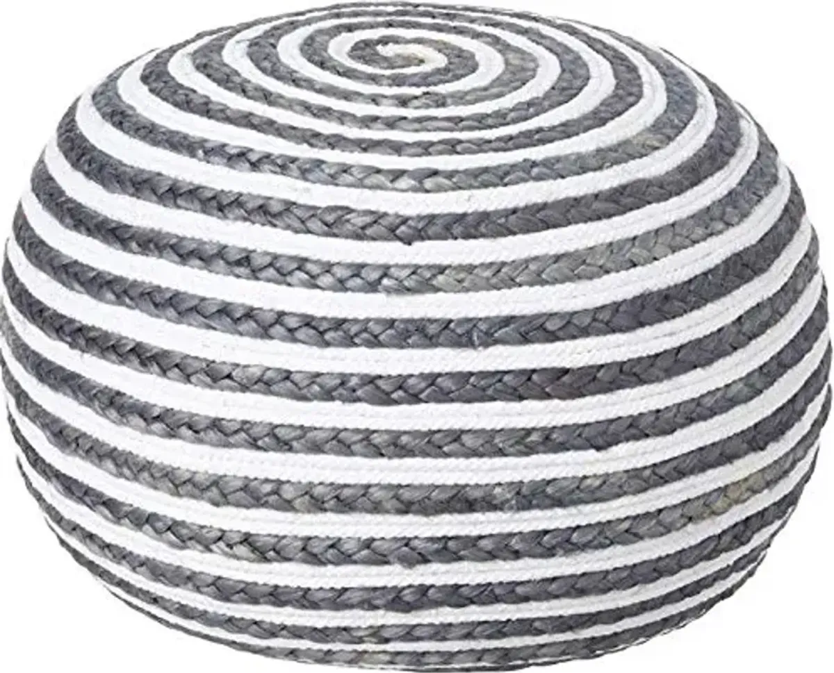 L.R. Resources Corcovado Metallic Braided Pouf Ottoman, 14" x 20", Grey/White