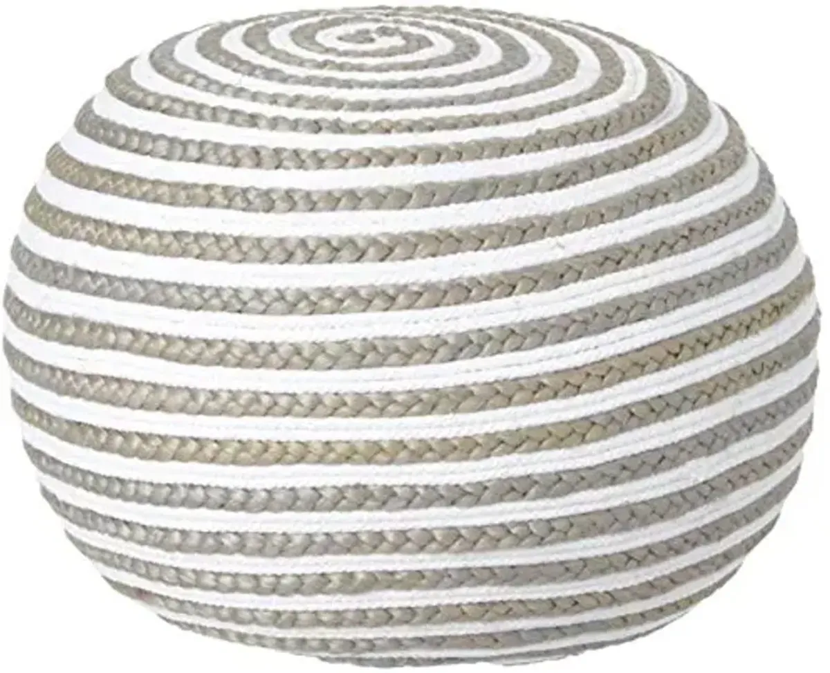 L.R. Resources Corcovado Metallic Braided Pouf Ottoman, 14" x 20", Grey/White