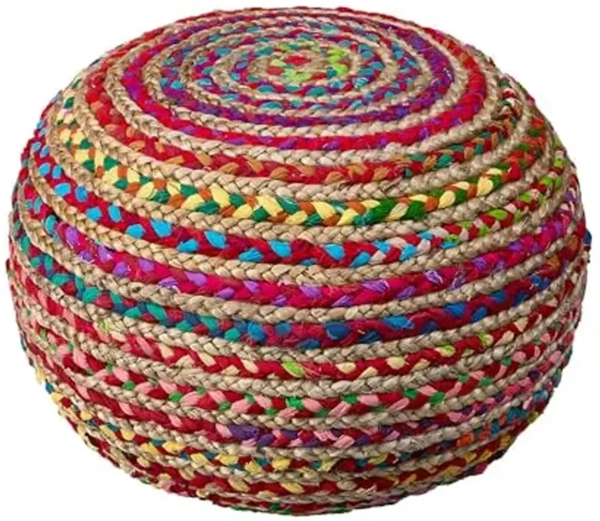 LR Home Resources Boho Beauty Braided Pouf Ottoman, 14" x 20", Multicolor -
