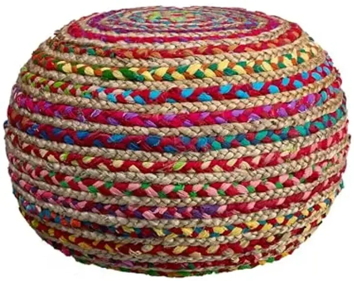 LR Home Resources Boho Beauty Braided Pouf Ottoman, 14" x 20", Multicolor -