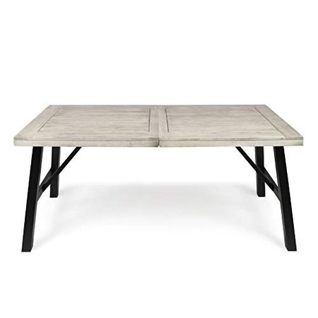 Christopher Knight Home Borocay Outdoor Acacia Wood Dining Table, Light Grey Wash Pu / Pu/Black