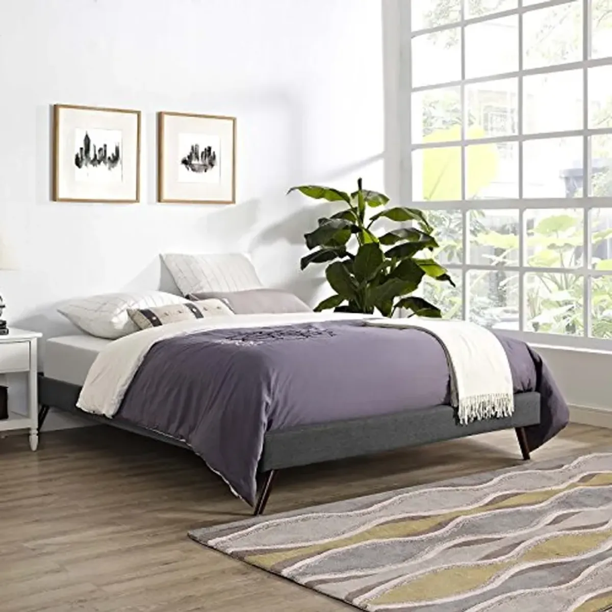 Modway Loryn Upholstered Queen Platform Bed Frame with Wood Slat Support in Gray