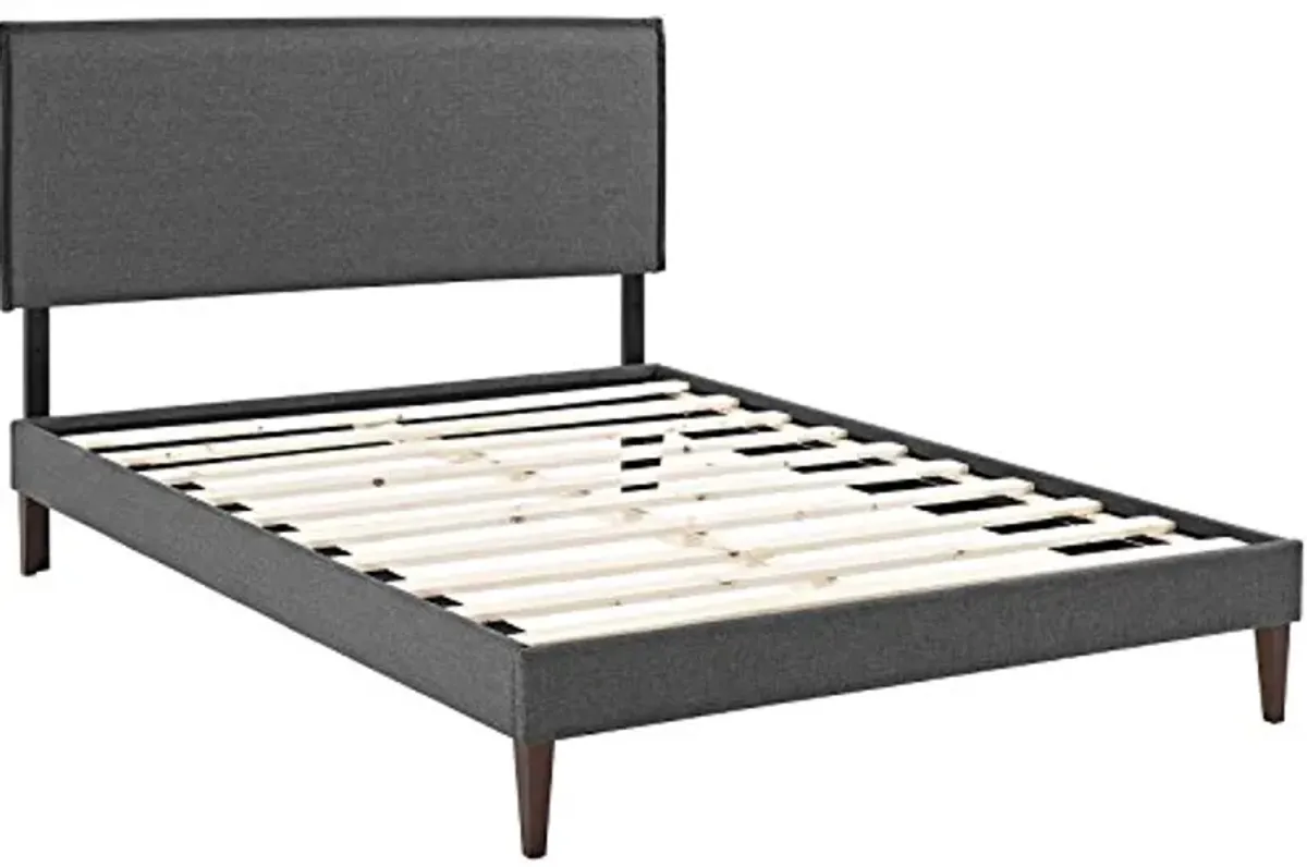 Modway Amaris Upholstered Full Platform Bed Frame in Gray With Tapered Legs