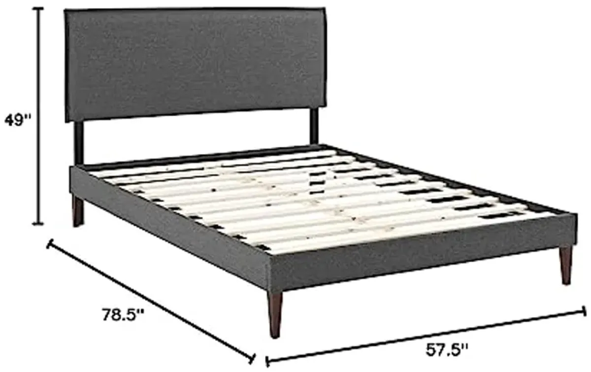 Modway Amaris Upholstered Full Platform Bed Frame in Gray With Tapered Legs