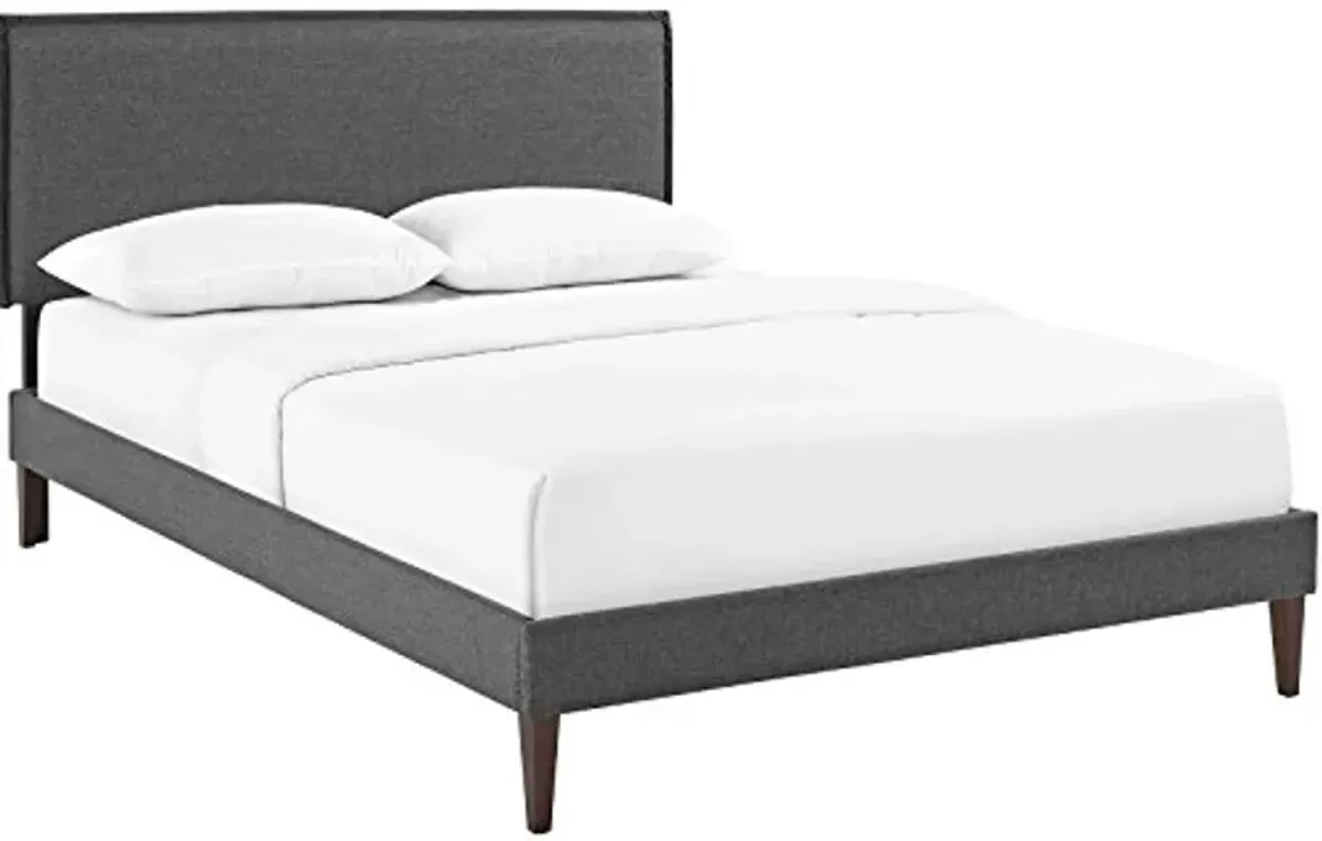 Modway Amaris Upholstered Full Platform Bed Frame in Gray With Tapered Legs