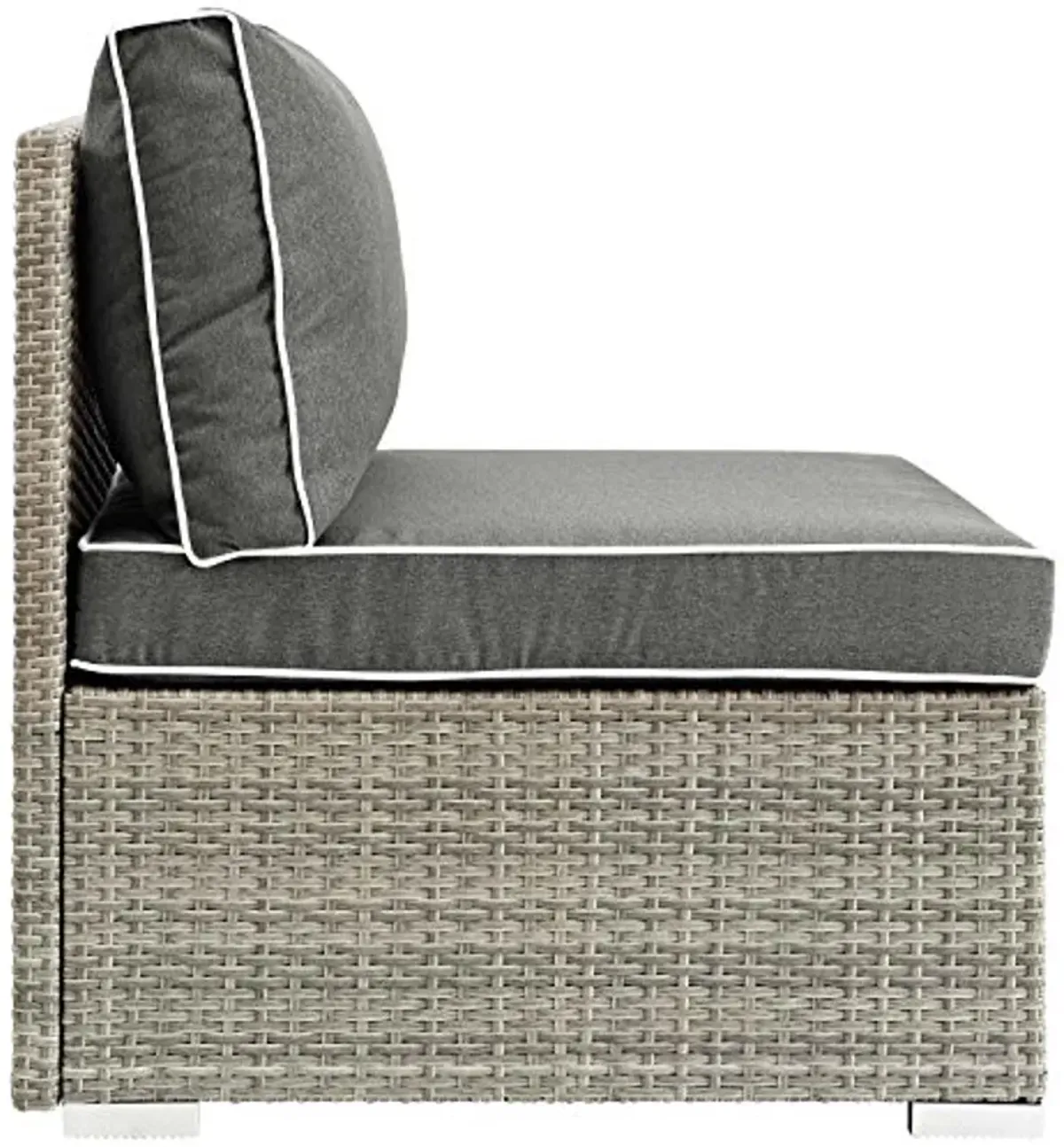 Modway Repose Wicker Rattan Outdoor Patio Armless Sectional Sofa Chair with Cushions in Light Gray Charcoal