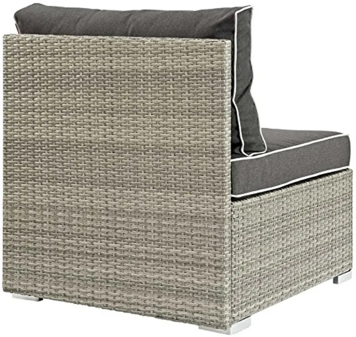 Modway Repose Wicker Rattan Outdoor Patio Armless Sectional Sofa Chair with Cushions in Light Gray Charcoal