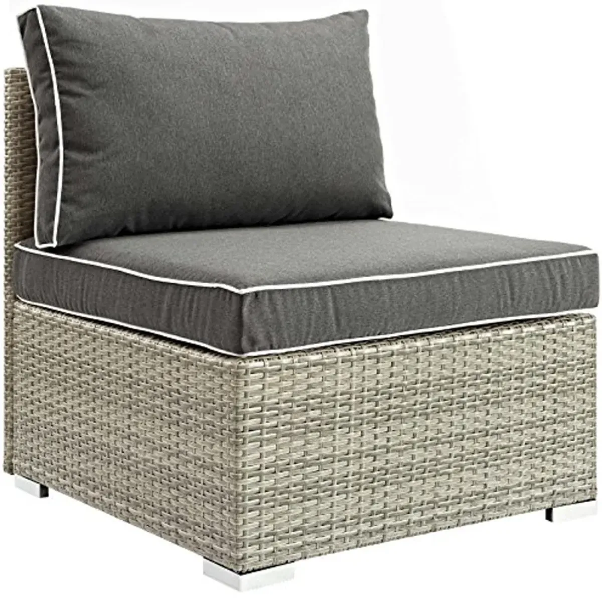 Modway Repose Wicker Rattan Outdoor Patio Armless Sectional Sofa Chair with Cushions in Light Gray Charcoal