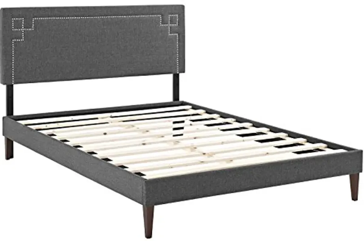 Modway Ruthie Fabric Upholstered Queen Platform Bed Frame in Gray With Tapered Legs