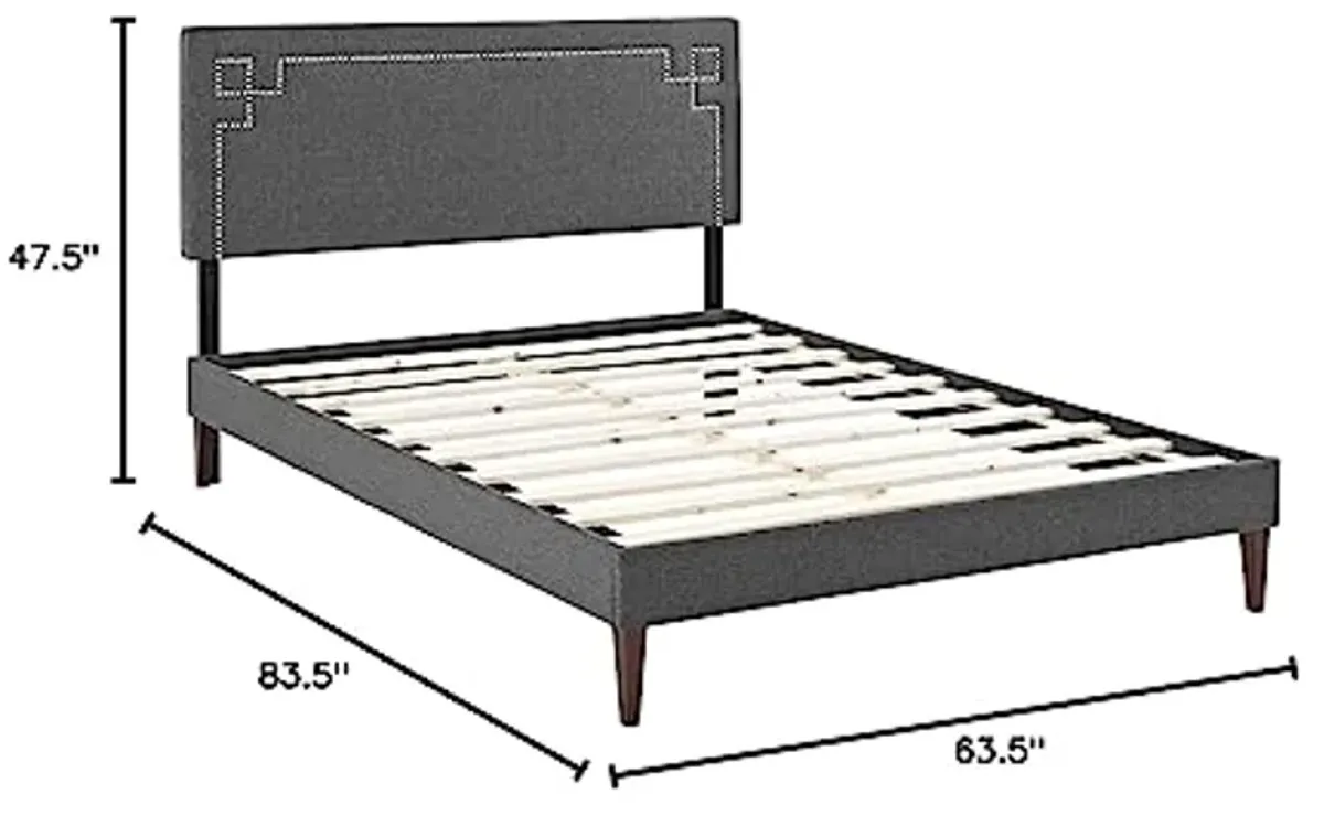 Modway Ruthie Fabric Upholstered Queen Platform Bed Frame in Gray With Tapered Legs