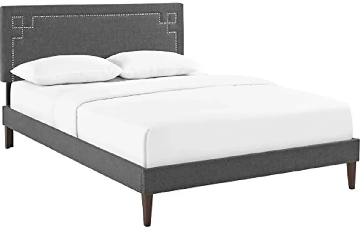 Modway Ruthie Fabric Upholstered Queen Platform Bed Frame in Gray With Tapered Legs