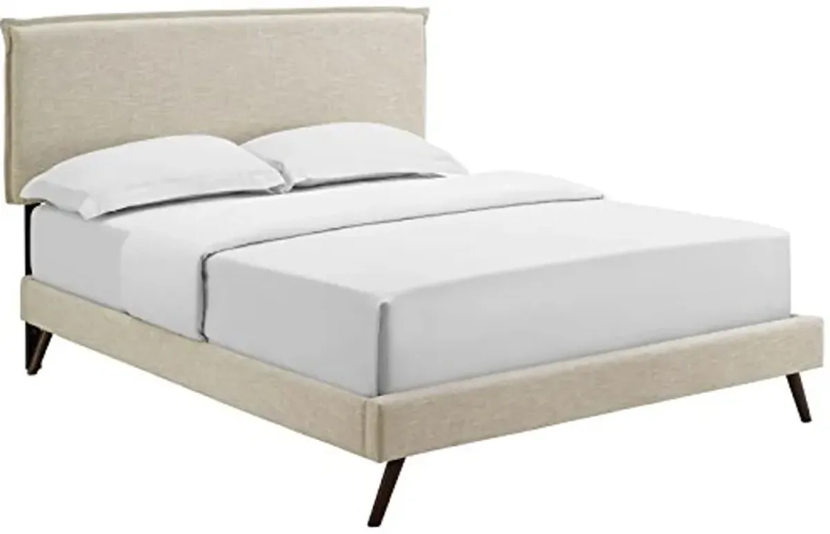 Modway Amaris Upholstered Queen Platform Bed Frame in Beige With Splayed Legs