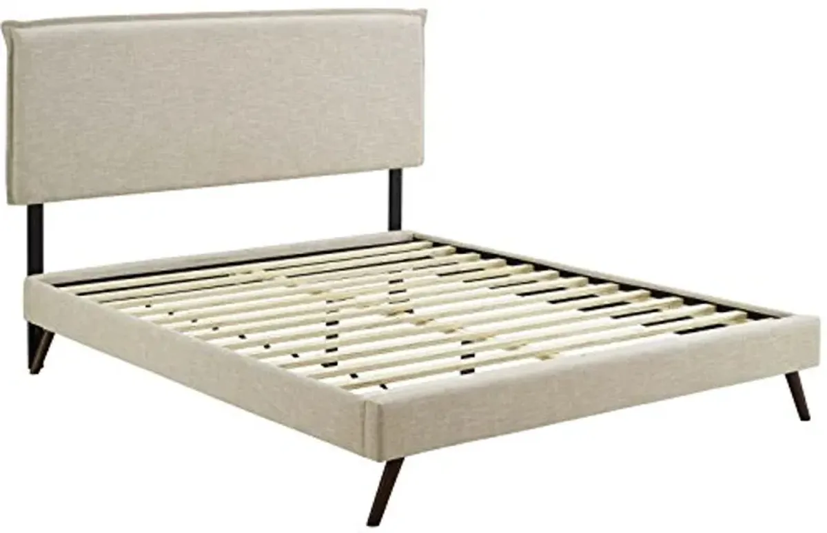 Modway Amaris Upholstered Queen Platform Bed Frame in Beige With Splayed Legs