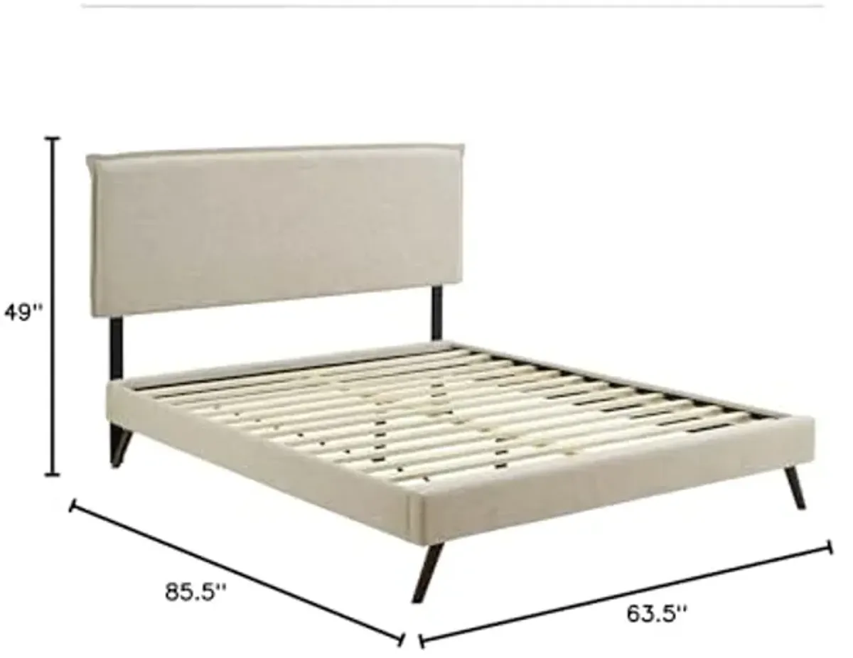 Modway Amaris Upholstered Queen Platform Bed Frame in Beige With Splayed Legs