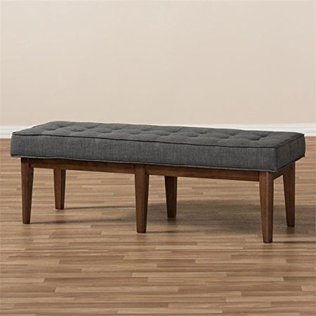 Baxton Studio Lucca Button Tufted Dining Bench in Dark Gray