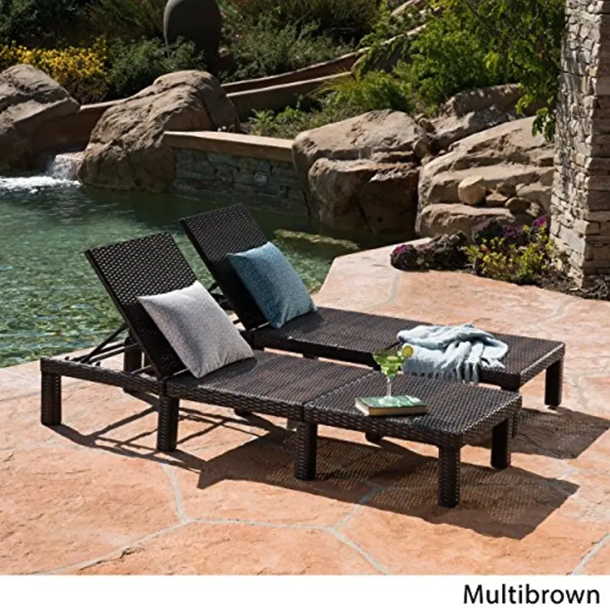 Christopher Knight Home Jamaica Outdoor Wicker Chaise Lounges without Cushions, 2-Pcs Set, Multibrown