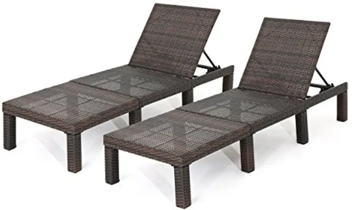 Christopher Knight Home Jamaica Outdoor Wicker Chaise Lounges without Cushions, 2-Pcs Set, Multibrown