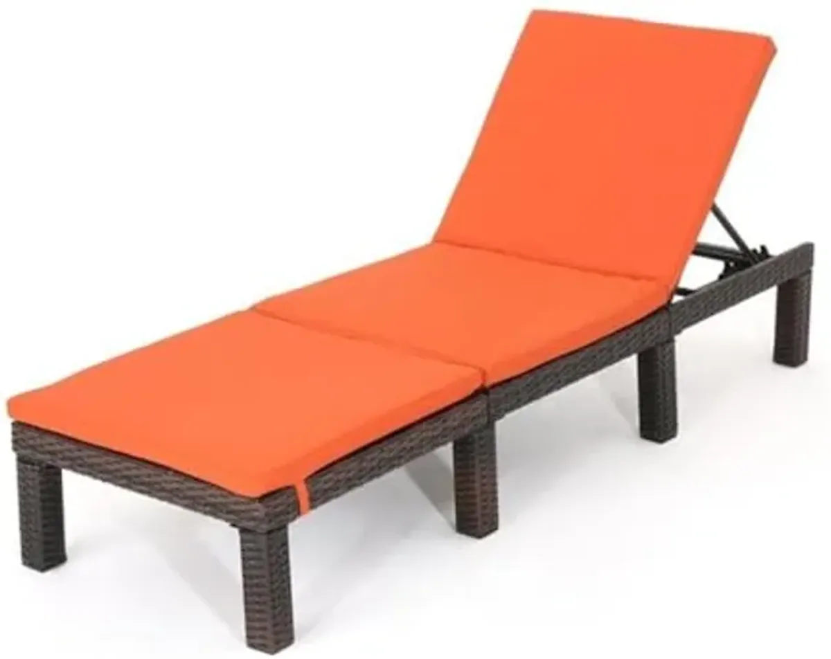 Christopher Knight Home Jamaica Outdoor Wicker Chaise Lounge with Water Resistant Cushion, Multibrown / Orange