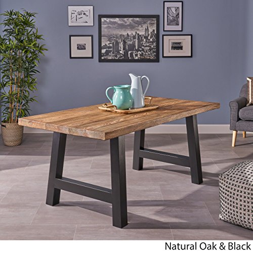 Christopher Knight Home Ozias Indoor Lightweight Concrete Dining Table, Natural Oak / Black