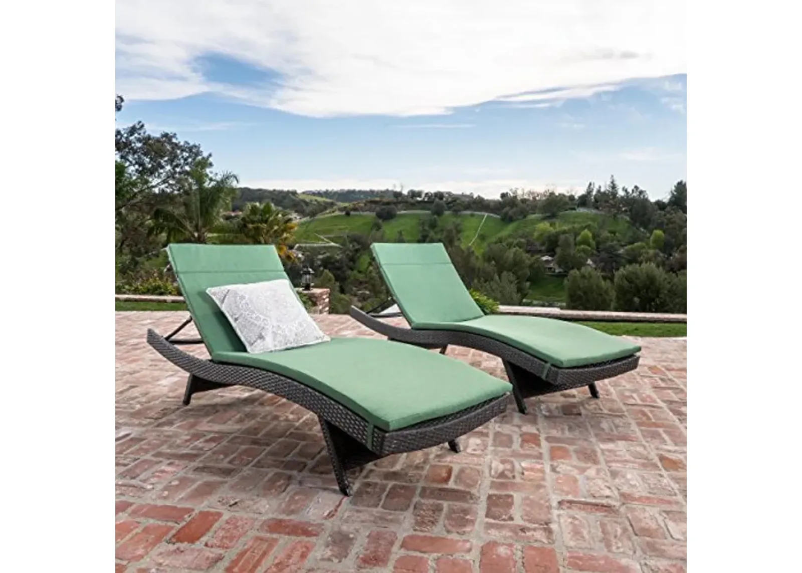 Christopher Knight Home Salem Outdoor Wicker Adjustable Chaise Lounges with Cushions, 2-Pcs Set, Grey / Jungle Green