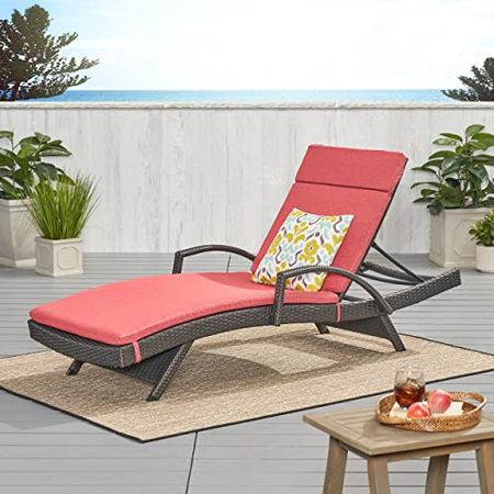 Christopher Knight Home Salem Outdoor Chaise Lounge, Grey + Red