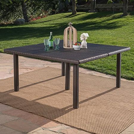 Christopher Knight Home Fiona Outdoor 64" Wicker Square Dining Table, Multibrown
