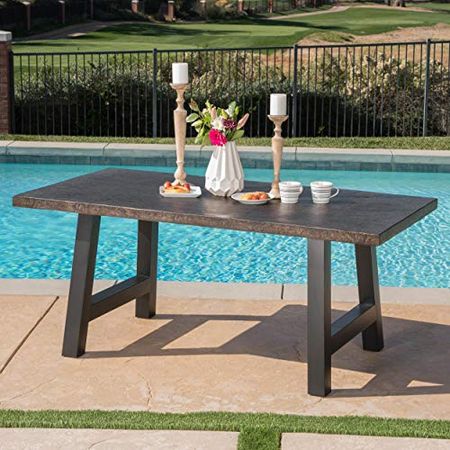 Christopher Knight Home Valencia Outdoor Lightweight Concrete Dining Table, Stone Finish Brown / Black