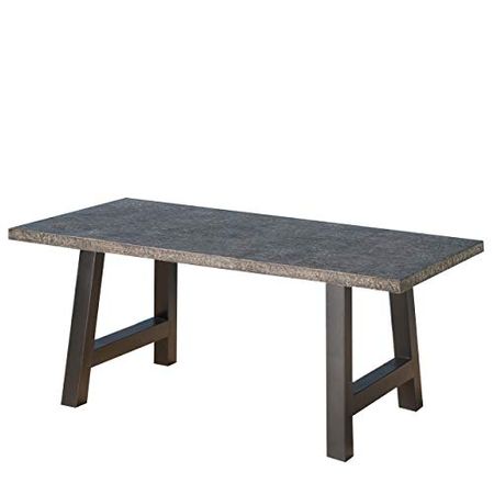 Christopher Knight Home Valencia Outdoor Lightweight Concrete Dining Table, Stone Finish Grey / Black