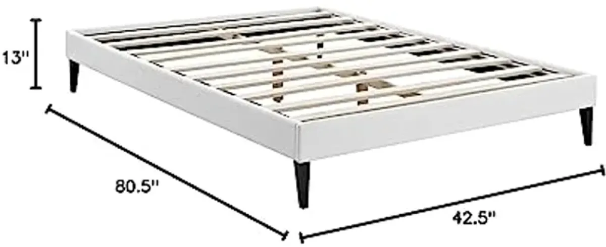 Modway Tessie Faux Leather Full Platform Bed Frame with Wood Slat Support in White