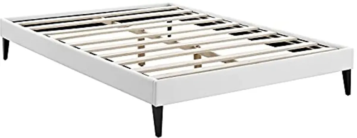 Modway Tessie Faux Leather Full Platform Bed Frame with Wood Slat Support in White