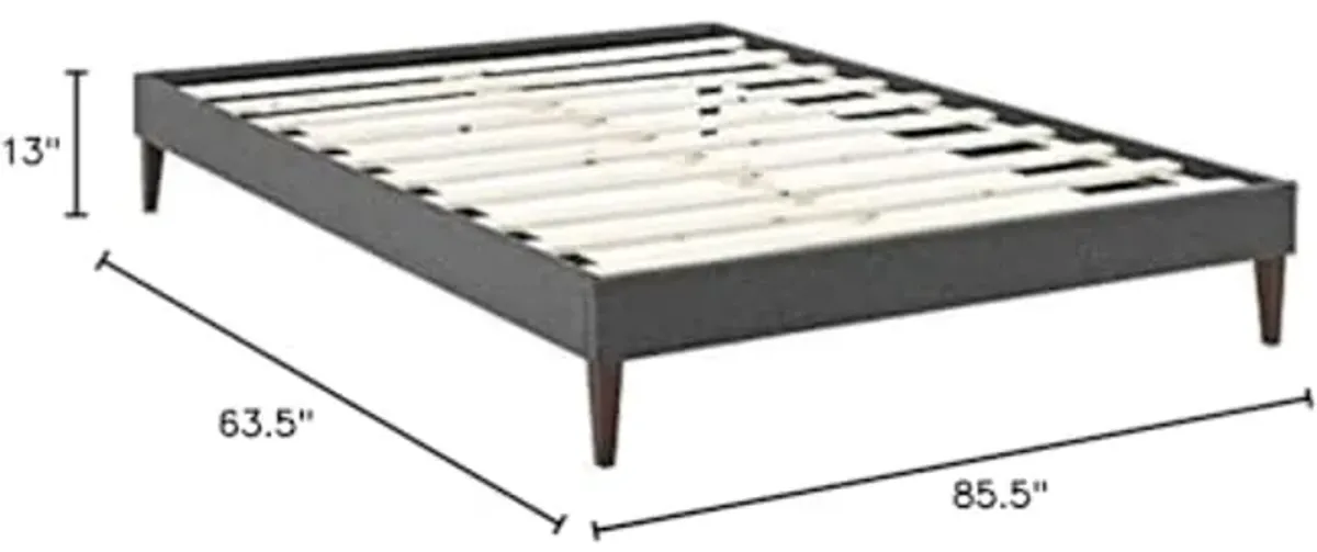 Modway Tessie Upholstered Queen Platform Bed Frame with Wood Slat Support in Gray