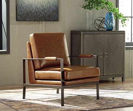 Signature Design by Ashley Peacemaker Mid-Century Modern Faux Leather Accent Chair, Brown
