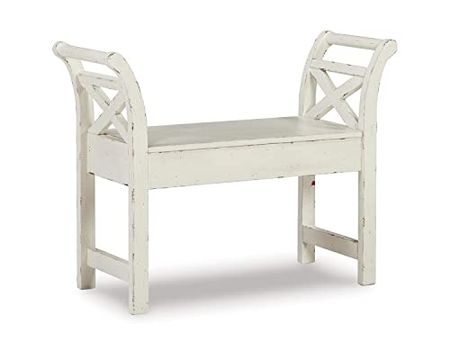 Signature Design by Ashley Heron Ridge Distressed Accent Bench with Storage, Antique White
